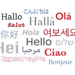 Multi-language graphic showing different ways to say "hello" to show the 46 languages 8x8 supports