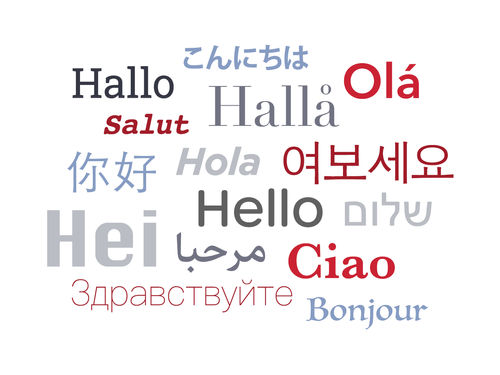 Multi-language graphic showing different ways to say "hello" to show the 46 languages 8x8 supports